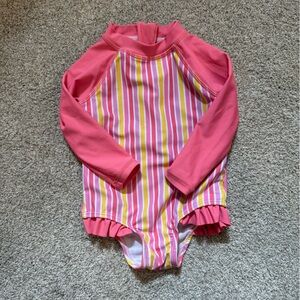 Joe Fresh Pink and Yellow Striped Kids Swim One Piece baby girl size 3-6m